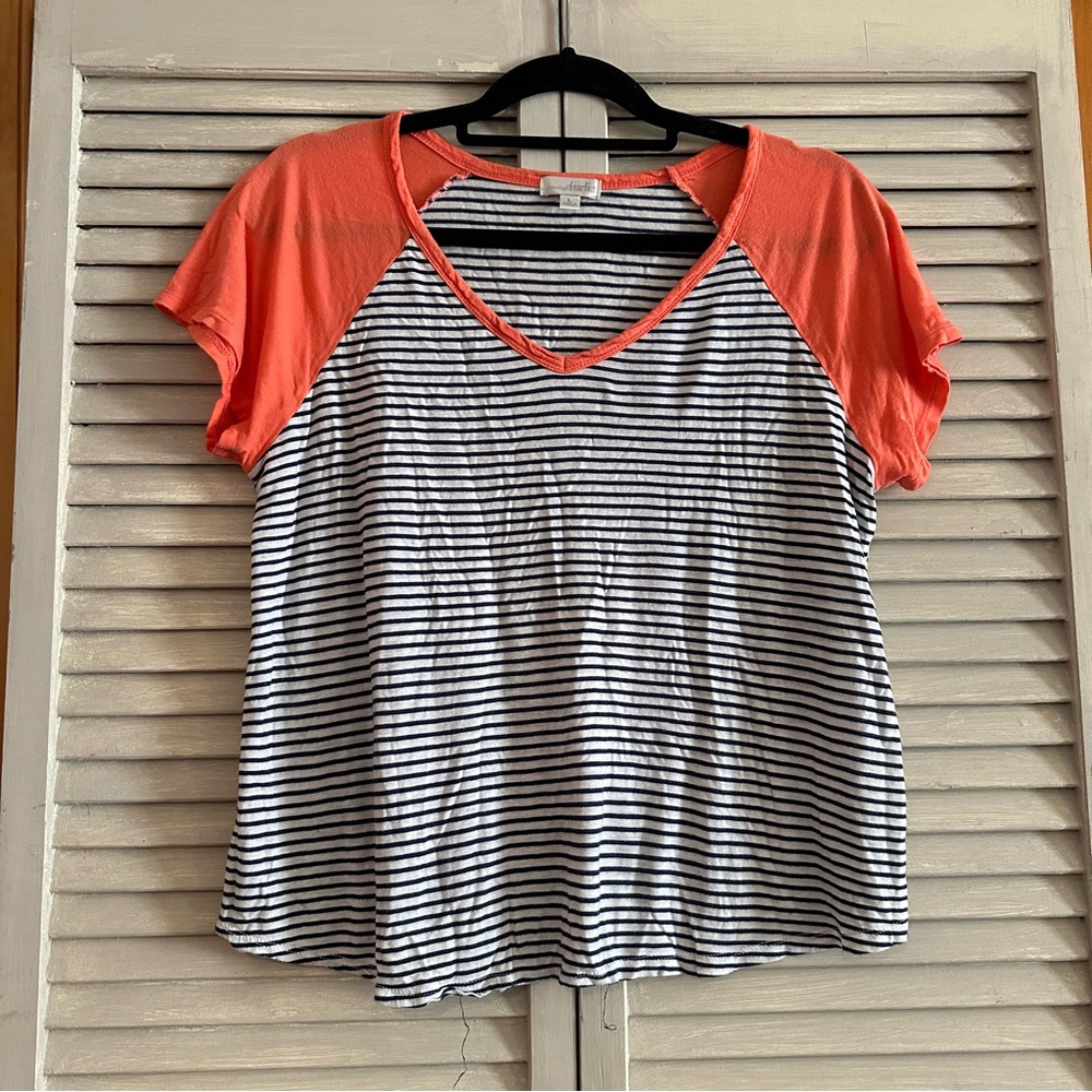 Charming Charlie Coral Sleeve Striped Tee